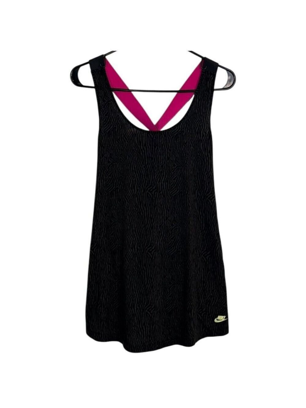 Nike Dri-FIT Racerback Tank Large Black Animal Print Pink Straps